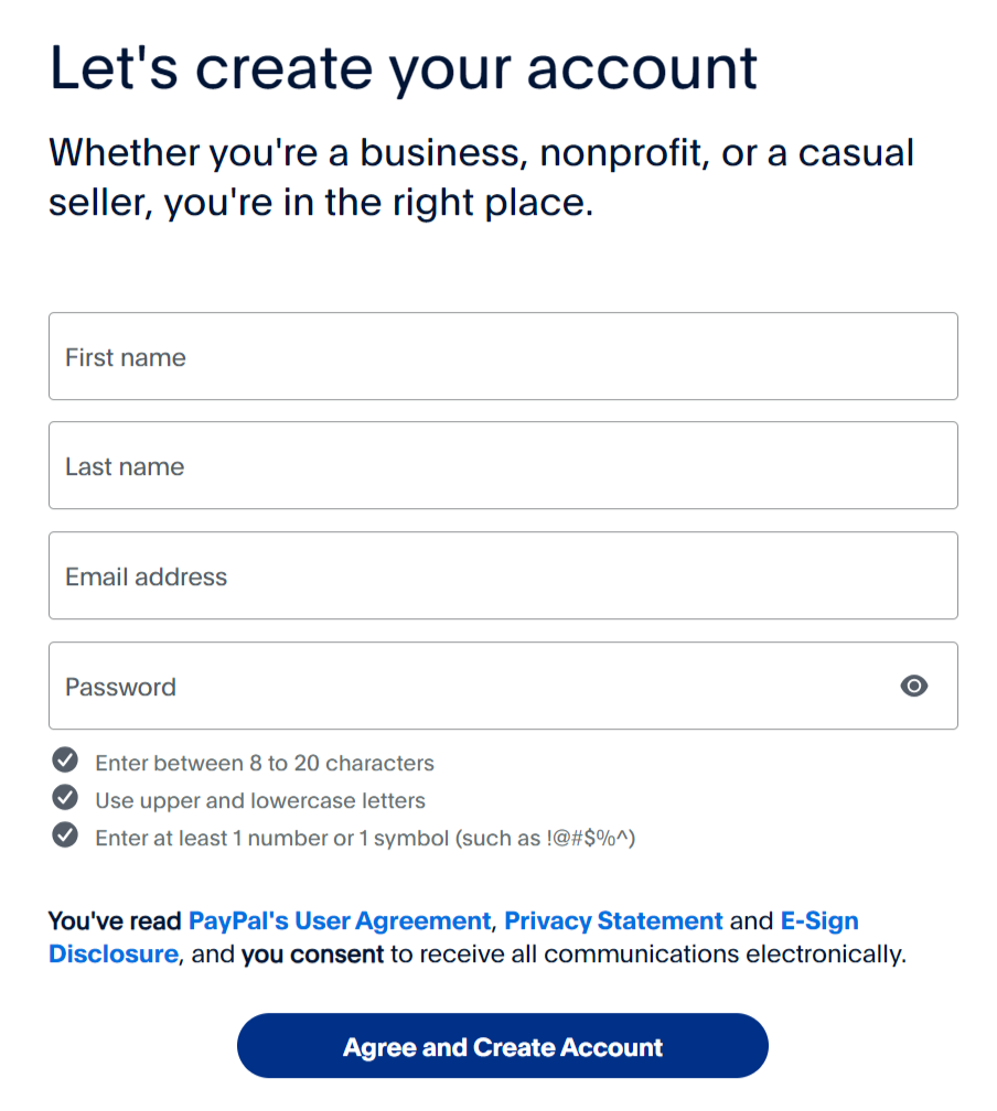 paypal create account